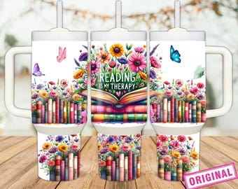 Envoltorio para vaso de 40 oz "Leer es mi terapia", envoltorio para vaso "Amante de la lectura", diseño de sublimación para vaso de 40 oz, diseño digital literario