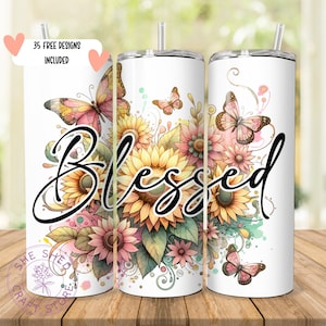 Blessed Floral Bible Verse 20oz Skinny Tumbler Sublimation, Christian Quotes PNG,  tumbler wrap png 20 oz tumbler designs, Christian