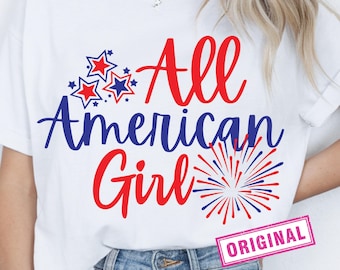 All American Girl SVG, 4th of July Patriotic Clipart (Digital)