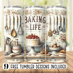 Baking Life Tumbler Wrap, 20oz Skinny Tumbler Digital Download PNG, Seamless Tumbler Design Baker Tumbler png Baking Tumbler png sublimacja