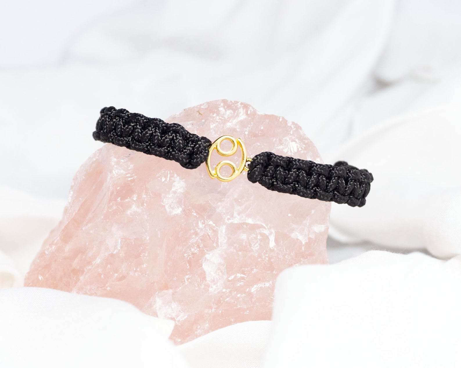 Cancer Zodiac Sign Bracelet With 24k Gold Plated Symbol, Braided Bracelet, Birthday Gift for Her