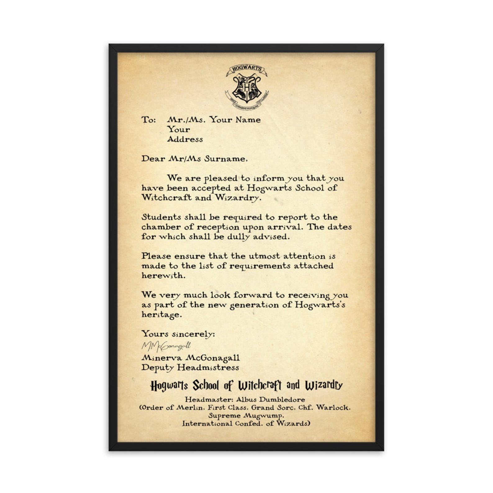 Carta de aceptación de Hogwarts personalizada, regalos de Harry Pottery ...