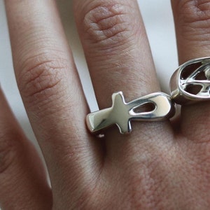 Chunky Shiny Silver Ankh Ring, Egyptian Symbol of Life Immortality, Bold Statement unisex Jewelry, Cross Ring, Key of Life Ring Ankh jewelry