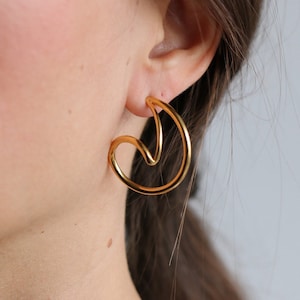 Ocean wave earrings, minimalist spiral earrings, geometric hoop earrings, minimalist sea jewelry, vermeil statement earrings, golden section image 1