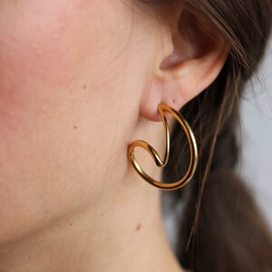 Ocean wave earrings, minimalist spiral earrings, geometric hoop earrings, minimalist sea jewelry, vermeil statement earrings, golden section Gold