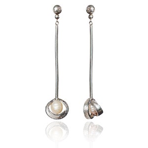 Dangle Drop pearl earring, Dainty Baroque natural Pearl Jewelry, Long pearl silver earrings, Freshwater Baroque Pearl Earrings