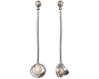 Dangle Drop pearl earring, Dainty Baroque natural Pearl Jewelry, Long pearl silver earrings, Freshwater Baroque Pearl Earrings