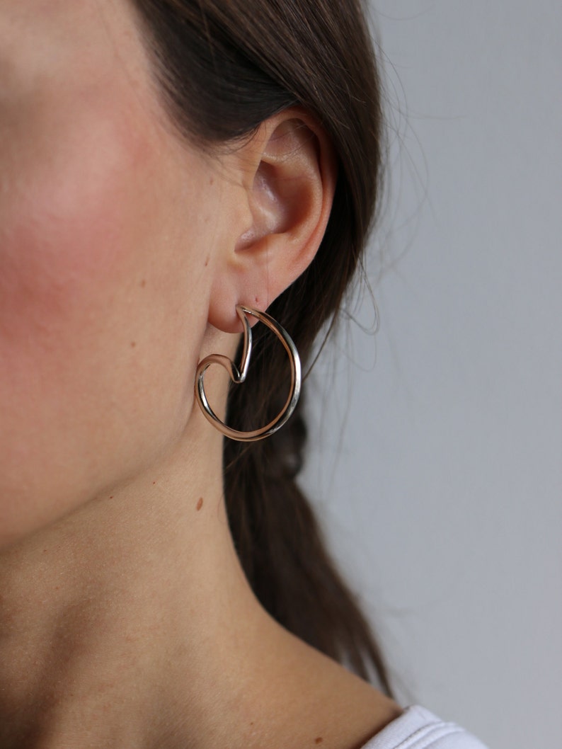 Ocean wave earrings, minimalist spiral earrings, geometric hoop earrings, minimalist sea jewelry, vermeil statement earrings, golden section image 8