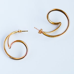 Ocean wave earrings, minimalist spiral earrings, geometric hoop earrings, minimalist sea jewelry, vermeil statement earrings, golden section image 5