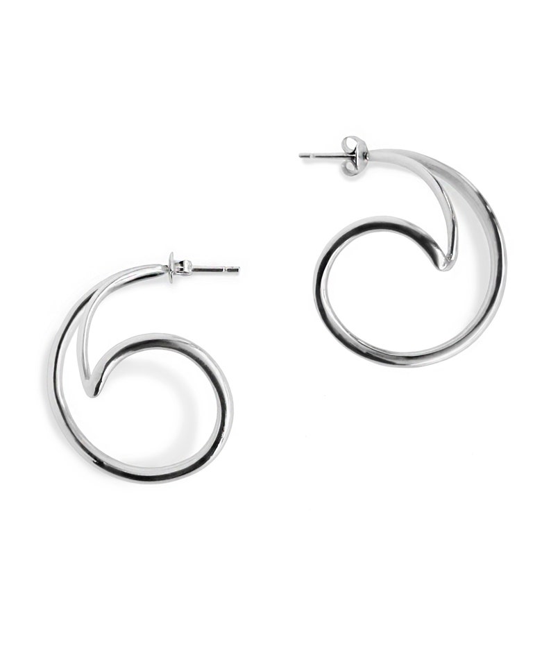 Ocean wave earrings, minimalist spiral earrings, geometric hoop earrings, minimalist sea jewelry, vermeil statement earrings, golden section image 6