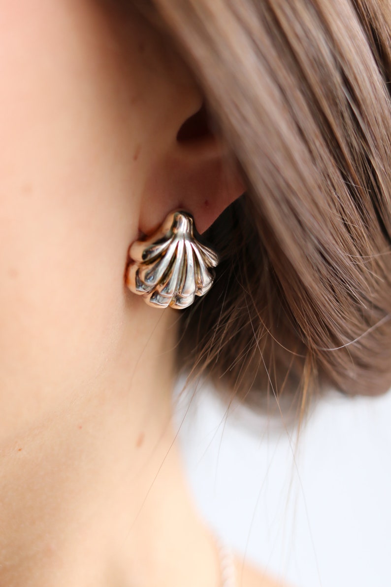 seashell stud silver earrings, ocean earrings, shell earrings, sea shell earrings, beach jewelry, gold shell stud earrings, mermaid core image 5