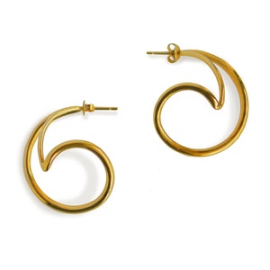 Ocean wave earrings, minimalist spiral earrings, geometric hoop earrings, minimalist sea jewelry, vermeil statement earrings, golden section image 2