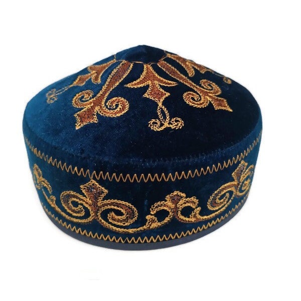 Men ethnic kufi kuchi kippah kipa fez taqiyah pillbox kofi tubeteika kente takke headwear skullcap nomadic Asian Kyrgyz Kazakh size 57-58cm