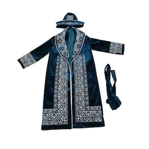 Shapan/Chapan étnico masculino veste Ásia Central Mongol Cazaque Quirguistão tradicional casaco túnica bordado crochê mais longo tamanho XL-XXL