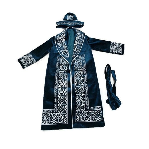 Shapan/Chapan ethnic mens wear Central Asia Mongol Kazakh Kyrgyz traditional coat robe embroidered crochet longer oversize