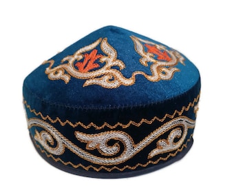 Kazakhstan Ethnic men&#39;s scull cap Tubeteika embroidery with ornament  Nomad