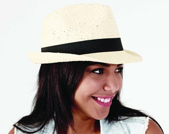 Festival Trilby Straw Hat Summer Holiday Hat Fashionable Ladies Mens Cowboy Hat