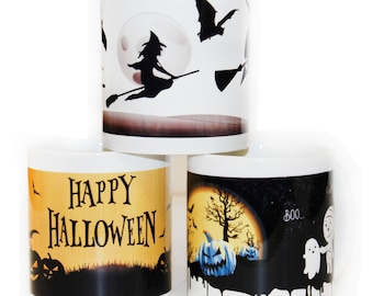 Printed Halloween Mugs Pumpkin Witches Ghosts Designer Mugs - Spooky Unique Designs - Coffee Mug - Perfect for a Gift/ Present!