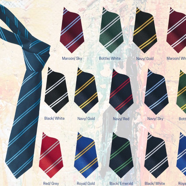 School Ties - Boys Girls DOUBLE STRIPE Neck Tie - Available in all School Colours- 54 inch length - High school Senior School Adult Ties