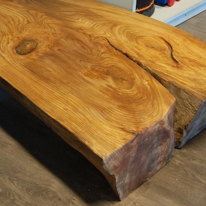 Huge Half Tree Log Coffee Table: Large Natural Live Edge - Solid English Elm - Great Character