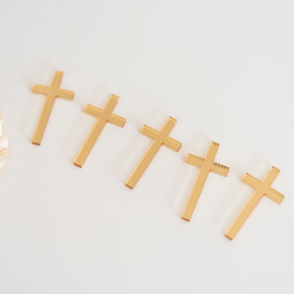 Pack of 5 Mini Crosses | Mini Acrylic Crosses | Mini Cupcake Cross Charms | Christening Charms | Mirror Acrylic Charms