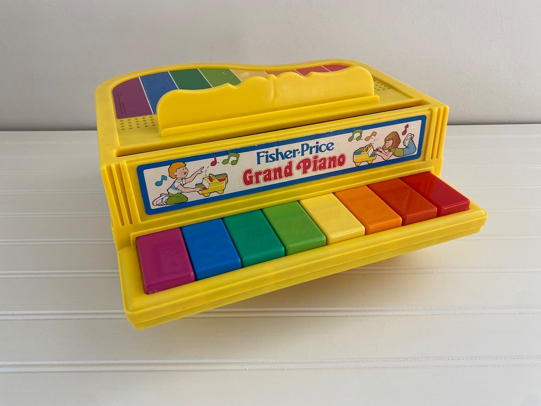 Vintage 1986 Fisherprice Grand Piano Rainbow Colored Keys With Animal Notes Finger Kids Piano