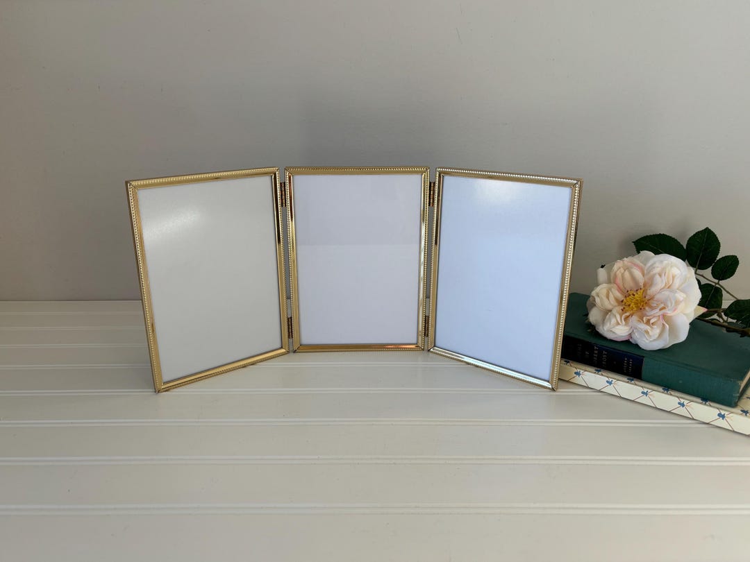 Vintage 5x7 Tri-fold Picture Frame Brass Tri Fold Display Small ...