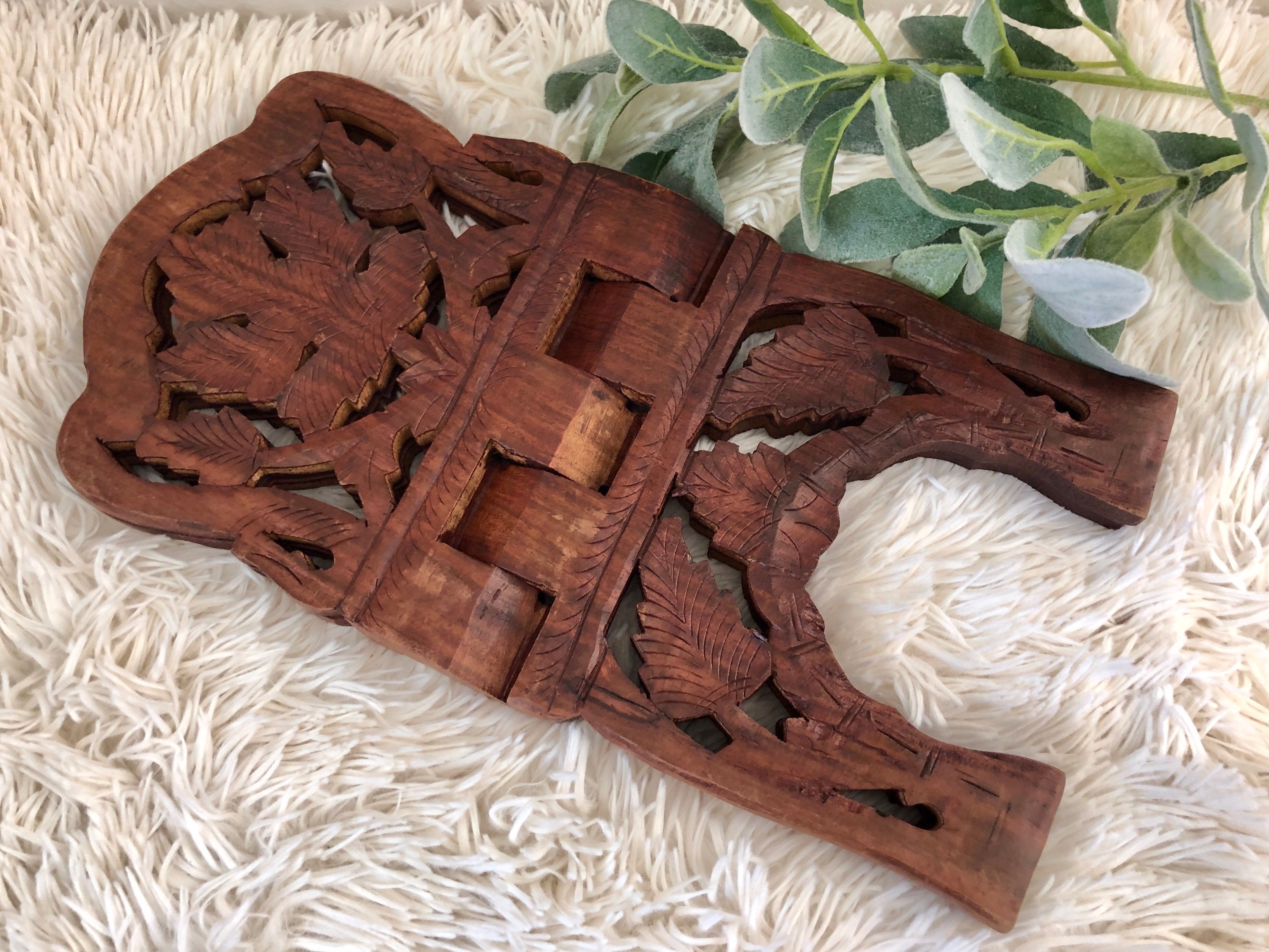 Vintage Carved Wood Book Stand Hand Carved Book Holder Etsy