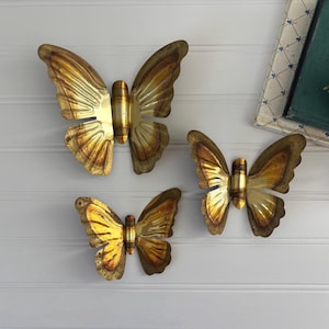 Vintage Brass Butterfly Wall Art Set of 3 Gold Metal Wall Butterflies Three Decorative Butterfly MCM Nursery Decor Gold Gallery Wall Accent