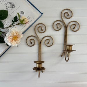 Vintage Wandleuchter Gold Wanddekor Kerzenhalter Aufhänger Messing Set mit zwei Kerzenleuchterdekorationen Aged Gold Swirl Wandkerzenleuchter