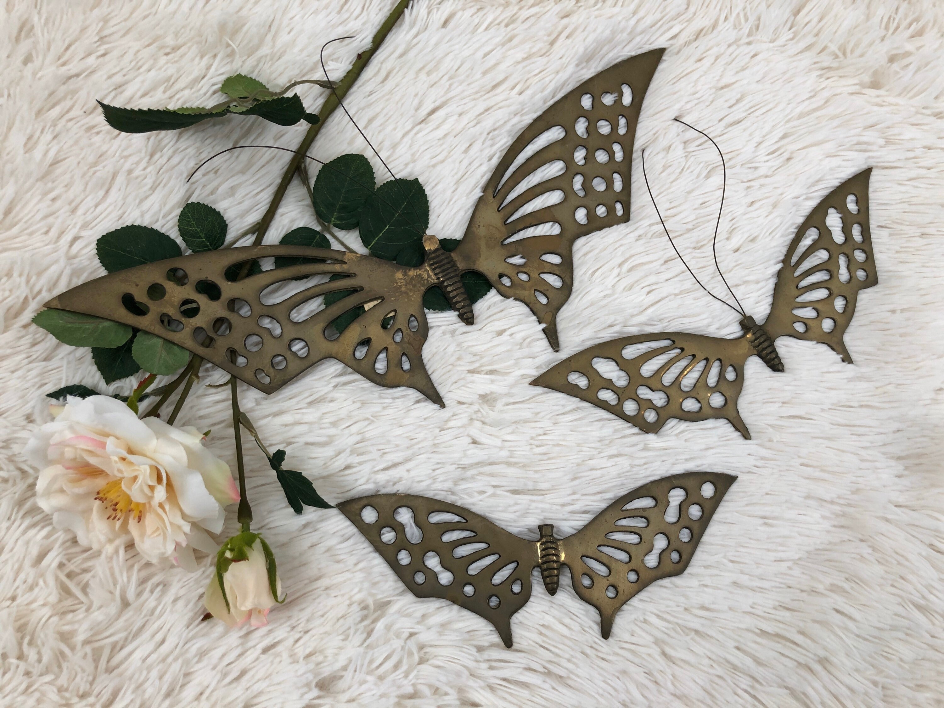 Vintage Brass Butterfly Wall Decor Set of 3 Brass Etsy