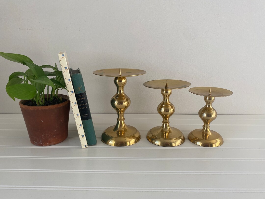 Vintage Brass Pillar Candle Holders Etsy