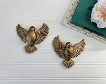 Vintage Gold Dove Wall Decor Set of 2 Flying Dove Wall Hangings Plastic Bird MCM Flying Dove Decor Gold Burwood Set of Dove for Gallery Wall