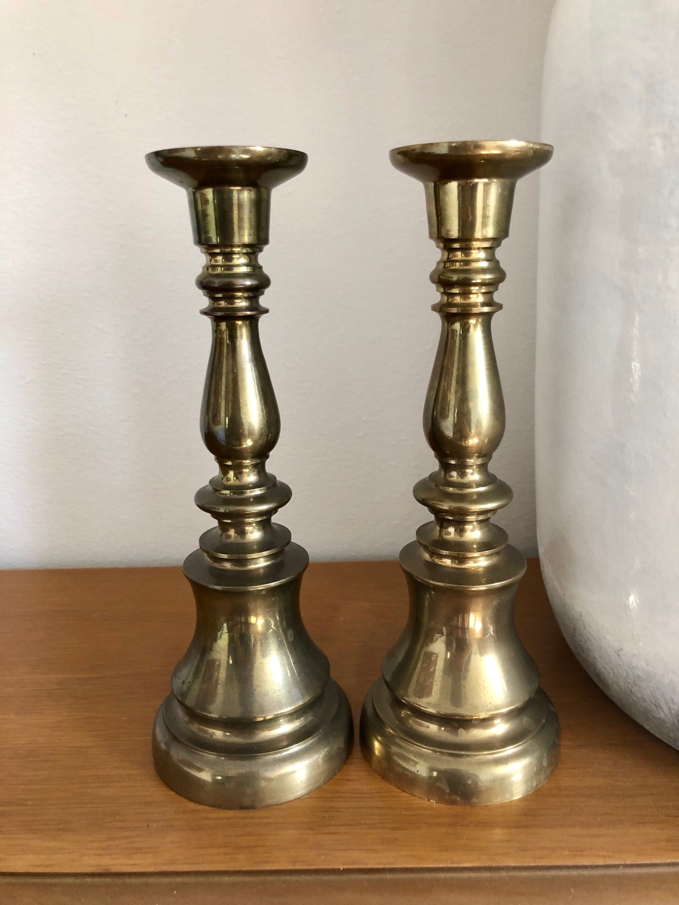 Vintage Large Brass Candlesticks Set of 2 Tall Candle Etsy