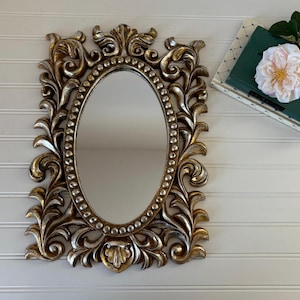 Vintage Ornate Gold Wall Mirror Large Oval Mirror Wall Decor Hollywood Regency Accent Mirror for Entryway Statement Mirror Retro Glam Decor