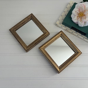 Vintage Small Square Mirrors Gold Home Interiors Wood Mirror Wall Decor Diagonal Set of Two Gold Decorative Mirros Mini Gold Design Frames