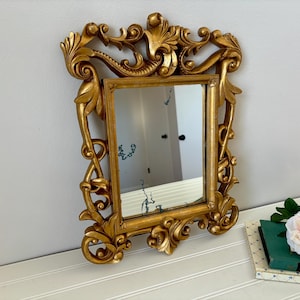 Vintage Ornate Gold Wall Mirror Large Oval Mirror Wall Decor Hollywood Regency Accent Mirror for Entryway Statement Mirror Retro Glam Decor