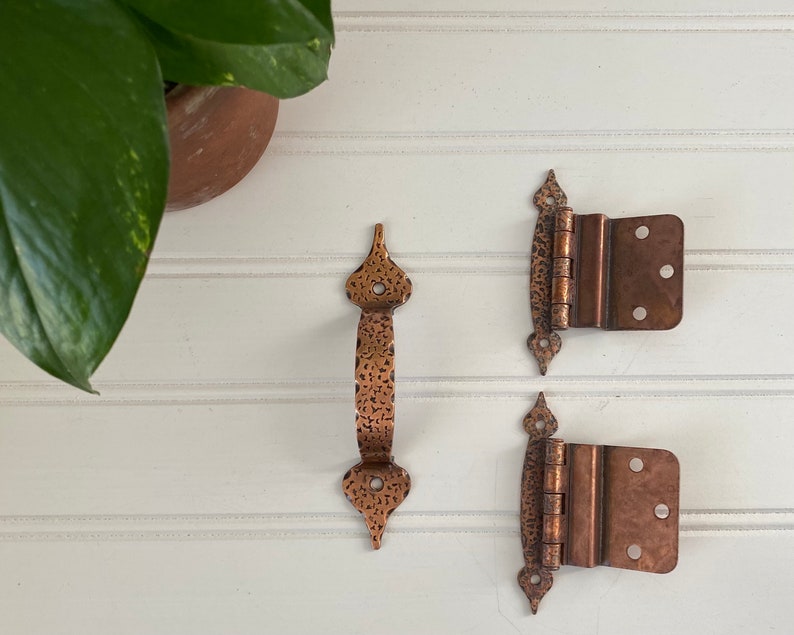 Vintage Hammered Copper Drawer Pulls and Hinges Etsy