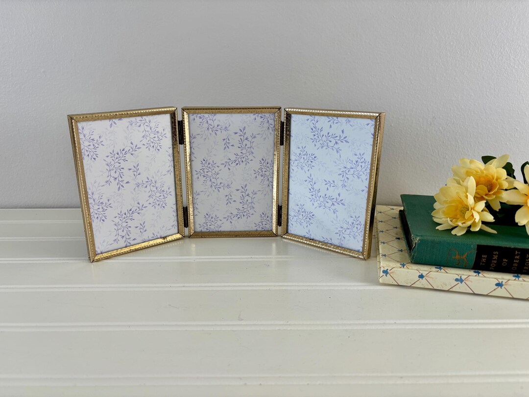 Vintage 3.5x5 Brass Tri-fold Picture Frame Set of Three Folding Photo ...