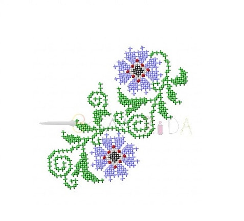 Machine Embroidery Cross Flower Floral Pattern, Flowers Decor, Flowers