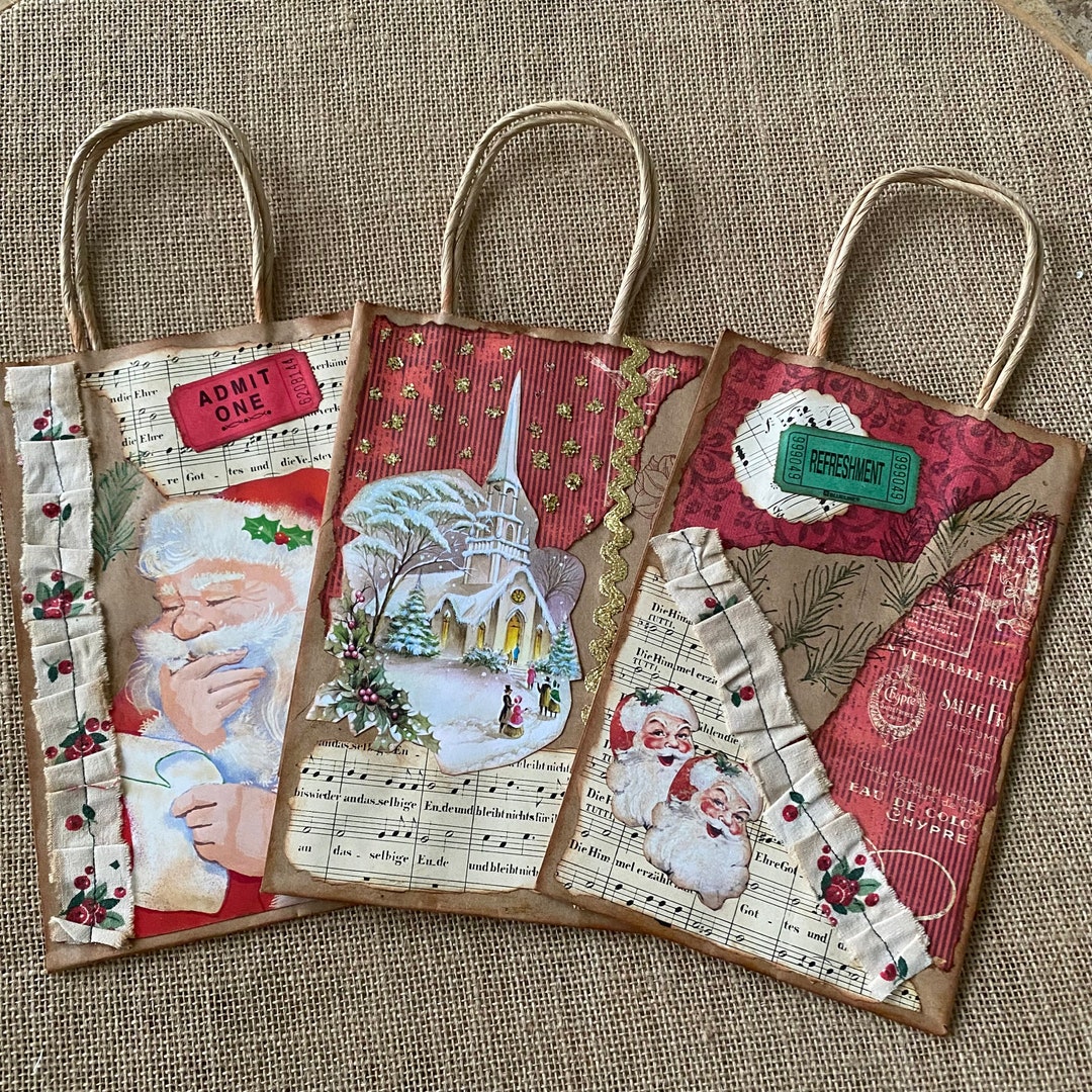 Three Beautiful Hand Decorated Christmas Gifts Bags Etsy