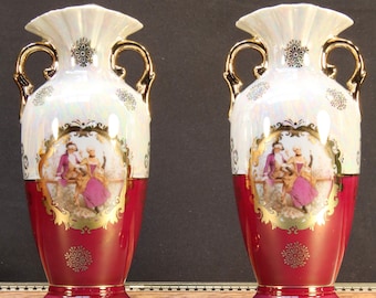 2 x Vase Vintage Limoges Fragonard France Or filigrane & dorure. Excellent état.