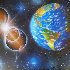 Earth And Planets- Original Spray Paint Art By Dimkad Art