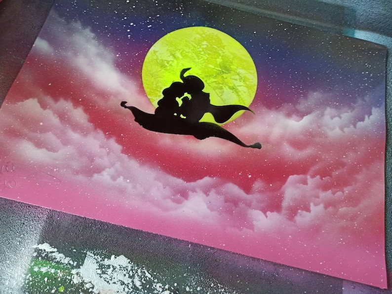 Jasmine /& Aladdin Original Spray Paint By Dimkad Art Glow In The Dark