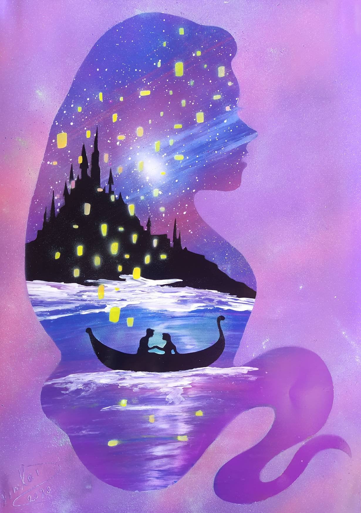 Tangled rapunzel 2 Glow in the Dark original Spray Paint Art by