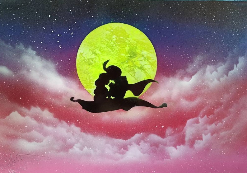 Jasmine /& Aladdin Original Spray Paint By Dimkad Art Glow In The Dark