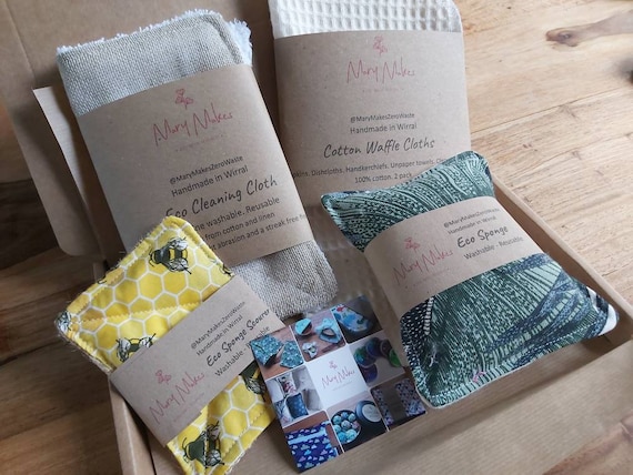 Zero Waste Cleaning Kit - Eco Friendly Starter Set - Dish Scrubby, Cloth, Unsponge, Unpaper Towel - Reusable - 100% Compostable - Gift Set