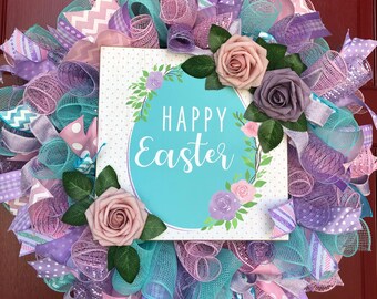 Happy Easter Pastel Roses Wreath