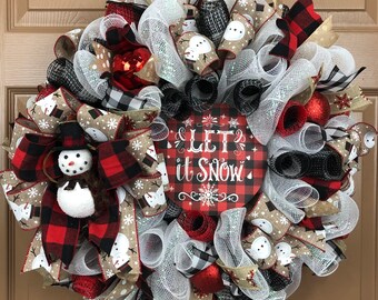Buffalo Plaid Snowman Holiday Wreath