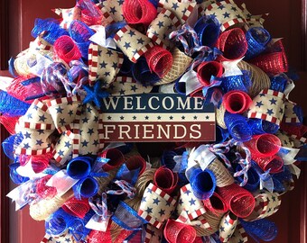 Welcome Friends 4th of July Wreath